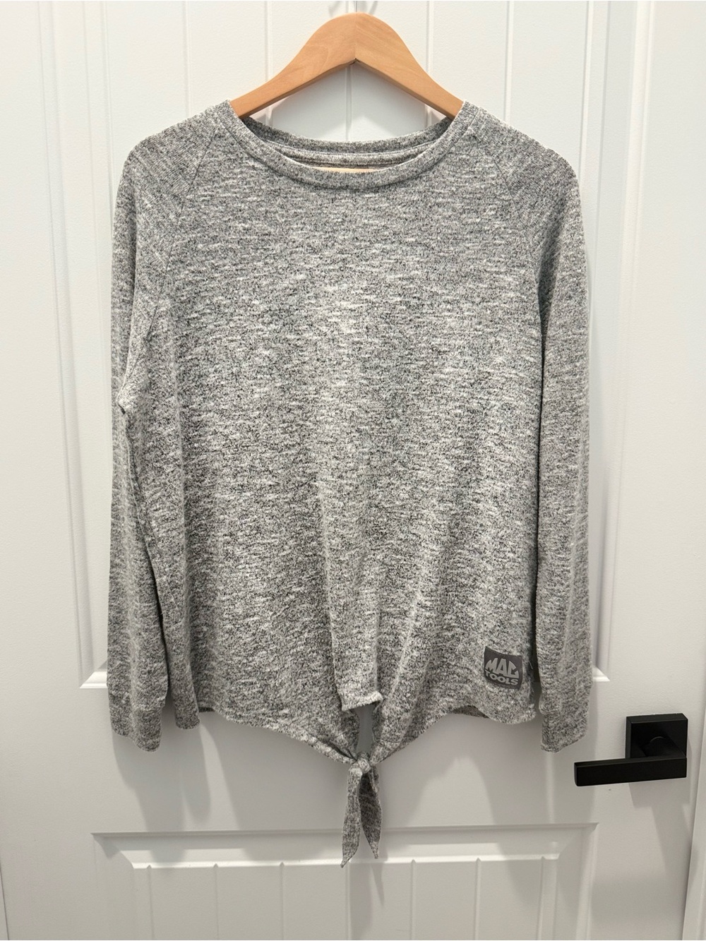 MAC Tools Heather Gray Tie-Front Crewneck Sweater